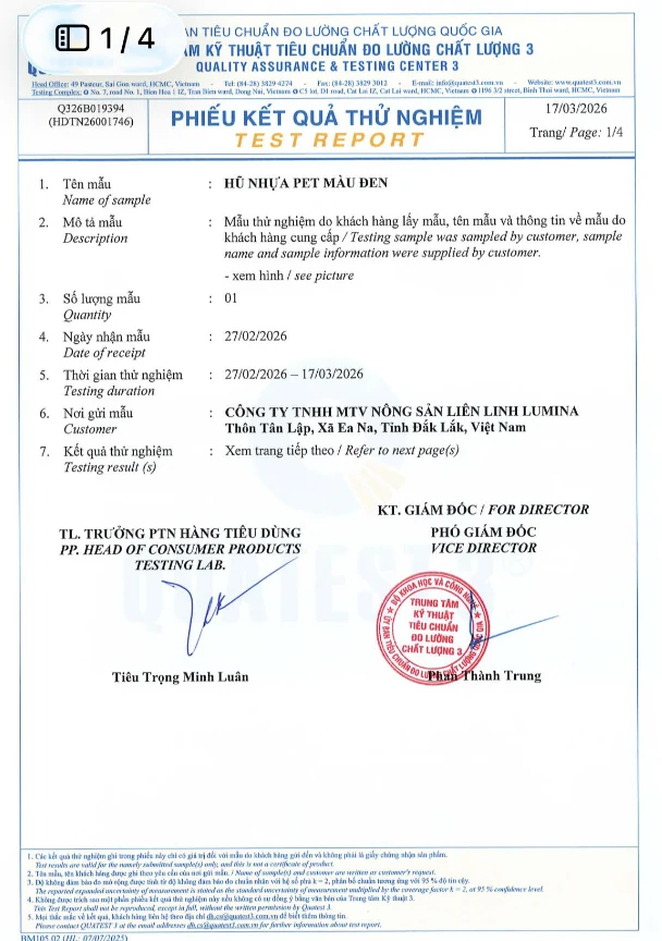 Phiếu QUATEST 3 — kiểm nghiệm bao bì hũ PET (thông tin mẫu)
