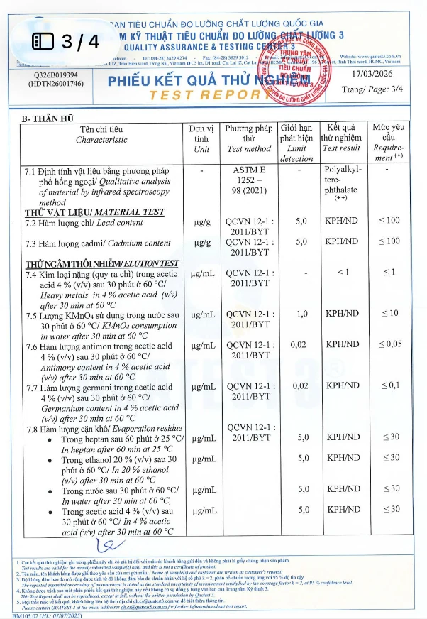 Phiếu QUATEST 3 — kiểm nghiệm thân hũ PET